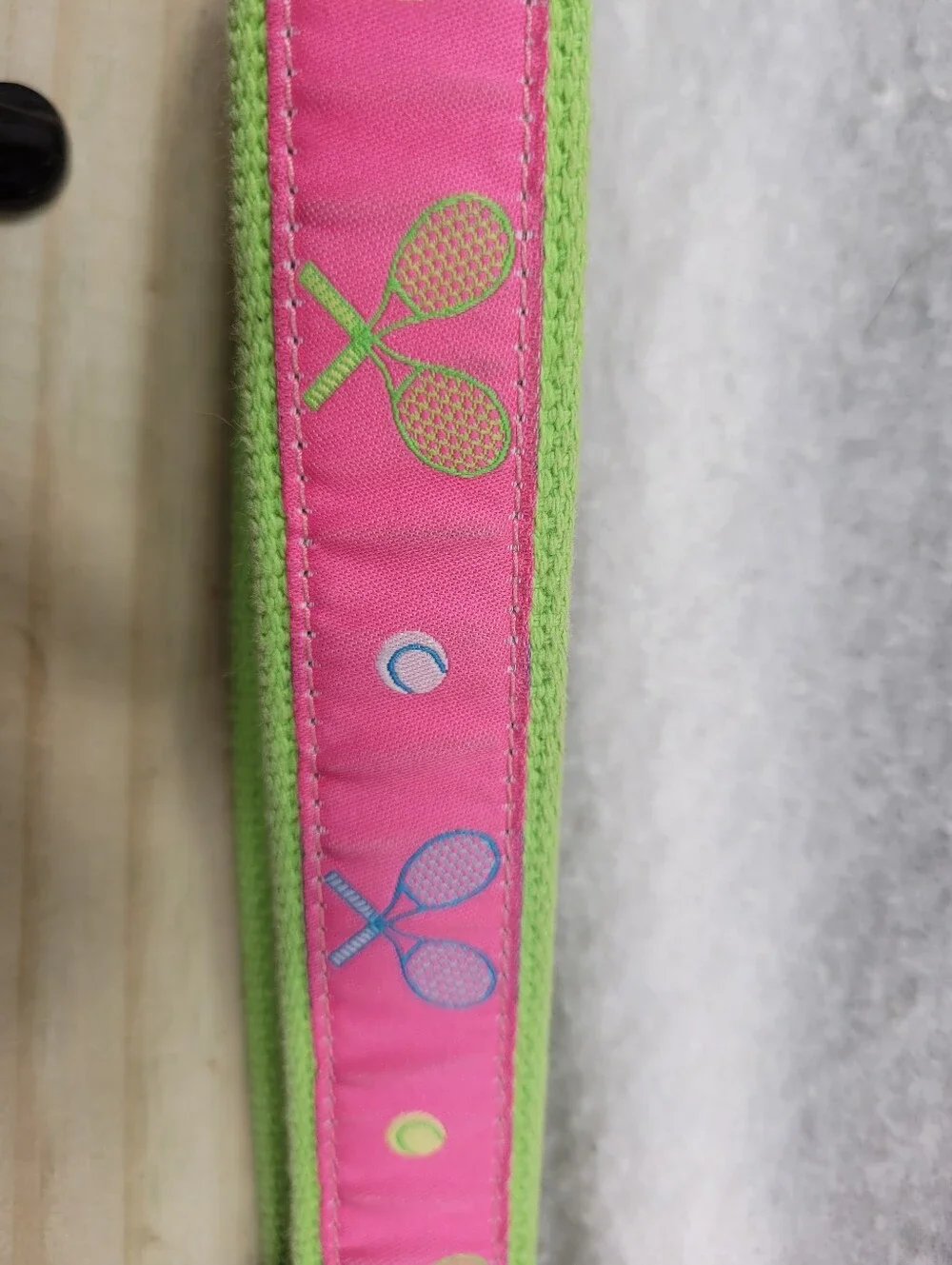 Douglas Paquette Pink Lime Green Tennis Racket Ribbon D-Ring Web Belt Size Large